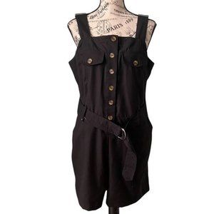 NWT J for Justify Black Front Button Sleeveless Romper with Waist Belt in Size L